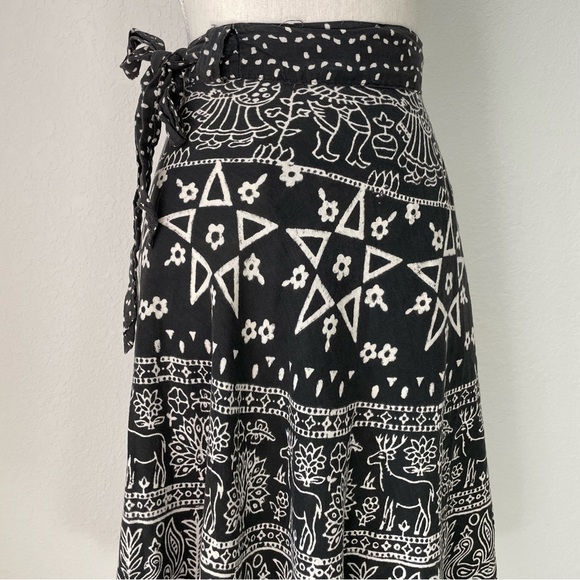 VINTAGE WOVEN COTTON PRINTED WRAP SKIRT PENTAGRAM PEACOCK PAISLEY DEER FLORAL - Picture 10 of 13
